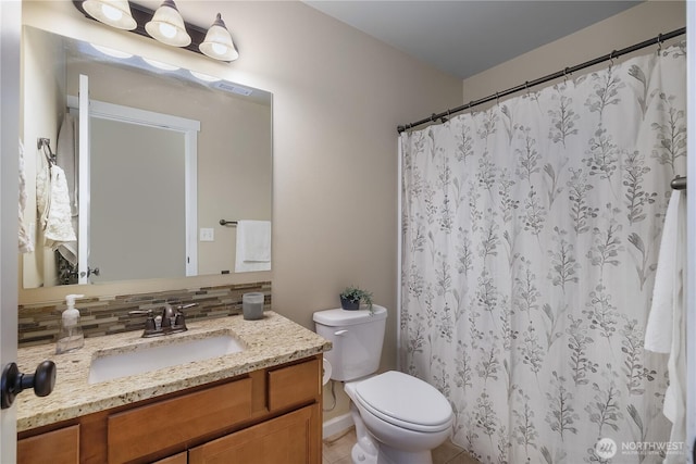 9321 179th Ln SW, Rochester, WA 98579 - full bath with vanity, backsplash, tile patterned flooring, and curtained shower