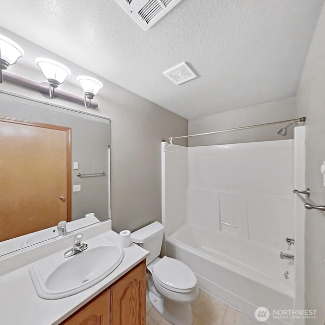 24250 164th Ave SE, Kent, WA 98042 - bathroom featuring shower / bath combination, vanity, tile patterned flooring, and a textured ceiling