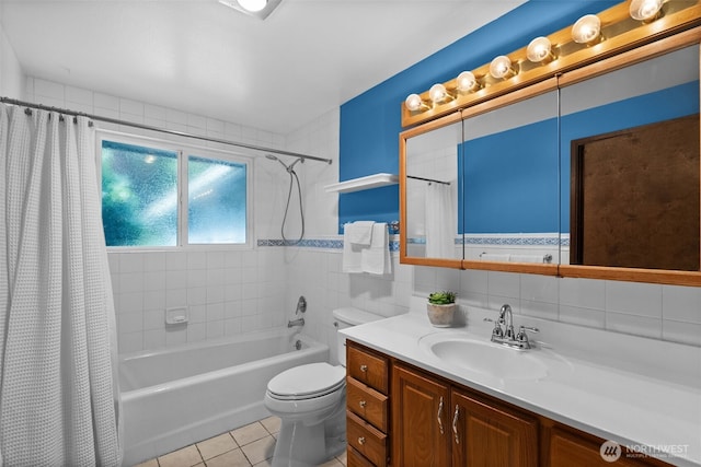 12012 County Line Rd E, Edgewood, WA 98372 - full bathroom featuring vanity, shower / bathtub combination with curtain, and tile patterned flooring