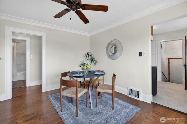2318 F St, Bellingham, WA 98225 - dining space with ornamental molding, wood finished floors, and a ceiling fan
