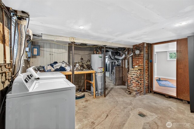 2318 F St, Bellingham, WA 98225 - basement with washing machine and dryer, electric water heater, and heating unit