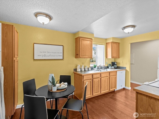 4811 76th St NE Unit 5, Marysville, WA 98270 - kitchen featuring dishwasher, a textured ceiling, dark wood-style flooring, and light countertops