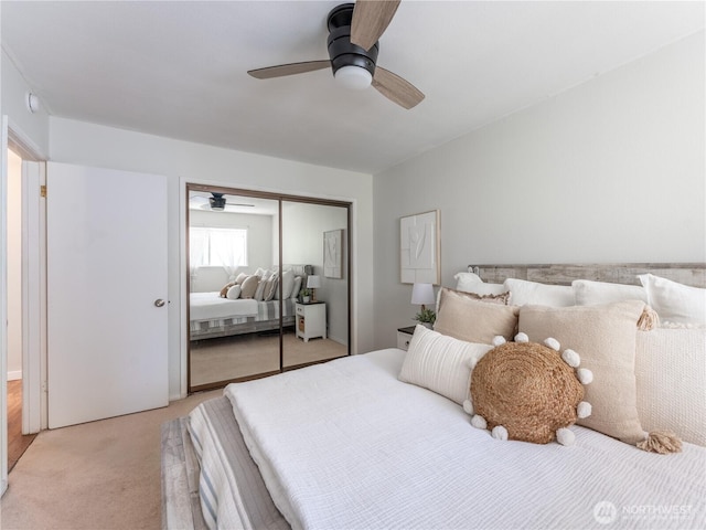 10 S Cove Ave Unit 21, Wenatchee, WA 98801 - bedroom with light carpet, a closet, and a ceiling fan