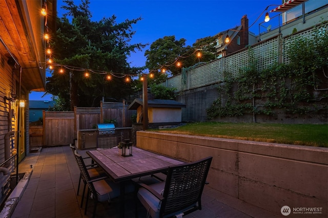 2542 12th Ave W, Seattle, WA 98119 - fenced backyard featuring a storage unit, a patio area, outdoor dining space, and grilling area