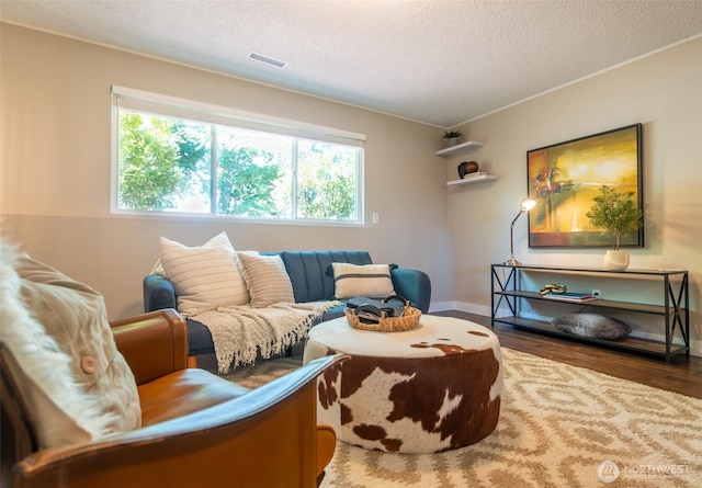 1638 Index Ave SE, Renton, WA 98058 - living area with healthy amount of natural light, a textured ceiling, and wood finished floors