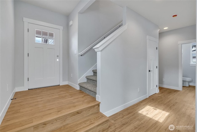 608B Deeded Ln SW, Orting, WA 98360 - foyer with stairway, light wood-type flooring, and recessed lighting