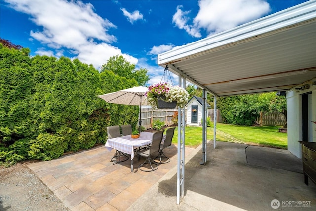 17371 Dunbar Rd, Mount Vernon, WA 98273 - fenced backyard featuring outdoor dining area, a patio area, and a shed