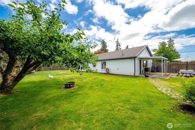 17371 Dunbar Rd, Mount Vernon, WA 98273 - view of yard featuring an outdoor fire pit and a patio