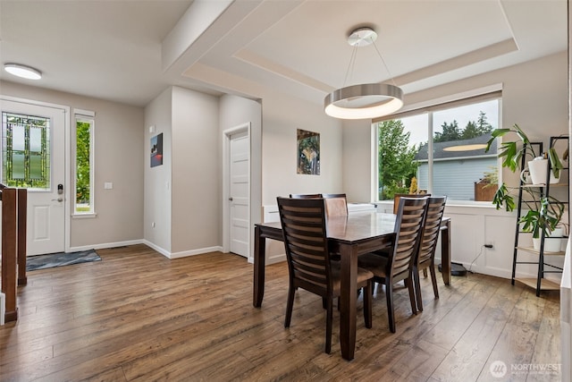4921 Skylark St NE, Lacey, WA 98516 - dining space with hardwood / wood-style flooring and a tray ceiling