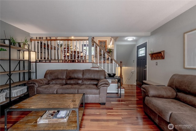 916 N 165th St Unit 7, Shoreline, WA 98133 - living room with wood finished floors and stairway