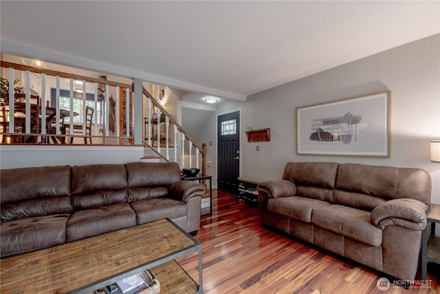 916 N 165th St Unit 7, Shoreline, WA 98133 - living area featuring stairway and wood finished floors