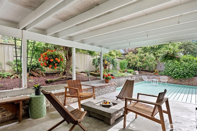 152 E Park Ln, Port Angeles, WA 98362 - fenced backyard with an outdoor fire pit, a patio, and a deck