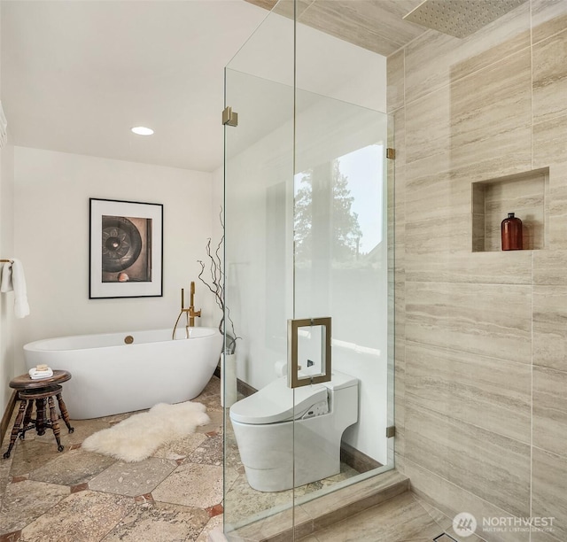 3103 Mount Rainier Dr S, Seattle, WA 98144 - bathroom with a soaking tub, tiled shower, and recessed lighting