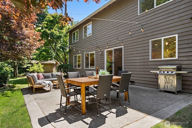 9220 NE 195th St, Bothell, WA 98011 - view of patio / terrace with grilling area, outdoor dining area, and an outdoor hangout area