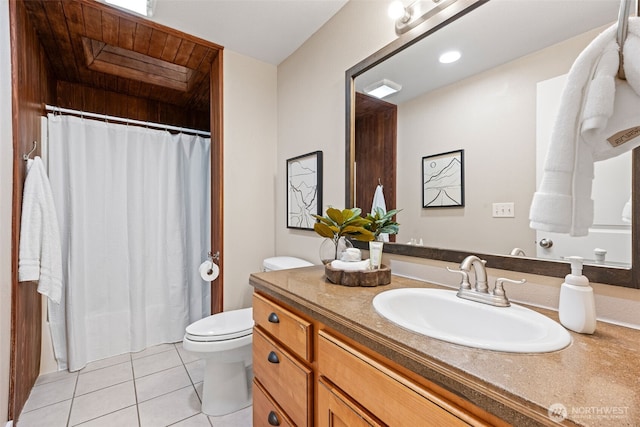 407 Leber St NE, Orting, WA 98360 - bathroom featuring vanity, tile patterned floors, and curtained shower