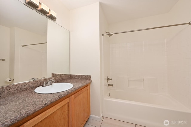1255 NE 152nd St Unit 3, Shoreline, WA 98155 - full bath with vanity, washtub / shower combination, and tile patterned floors