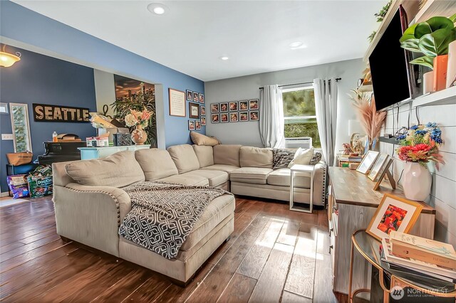 14812 SE 368th Pl, Auburn, WA 98092 - living room featuring dark wood-style floors, recessed lighting, and cooling unit