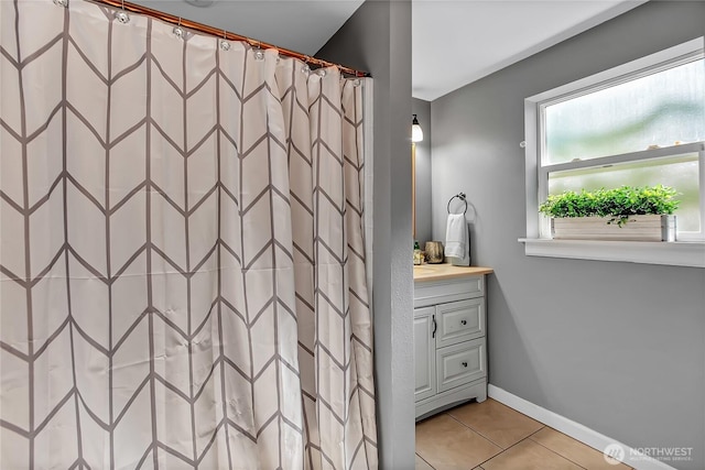 14812 SE 368th Pl, Auburn, WA 98092 - bathroom featuring tile patterned flooring, a shower with shower curtain, and vanity