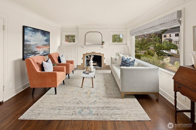 3106 NE 60th St, Seattle, WA 98115 - living area with a fireplace and dark wood-type flooring