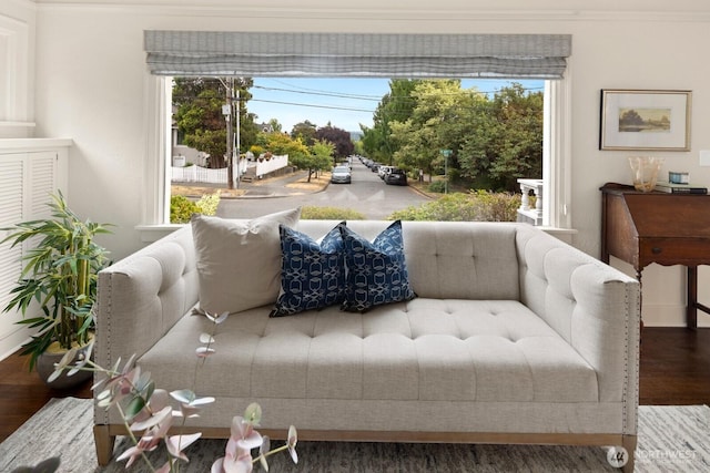 3106 NE 60th St, Seattle, WA 98115 - living room featuring plenty of natural light, wood finished floors, and crown molding