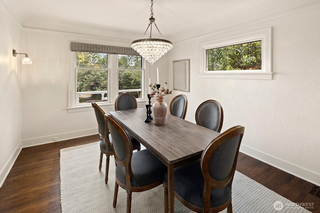 3106 NE 60th St, Seattle, WA 98115 - dining room with a chandelier, dark wood-style flooring, and crown molding