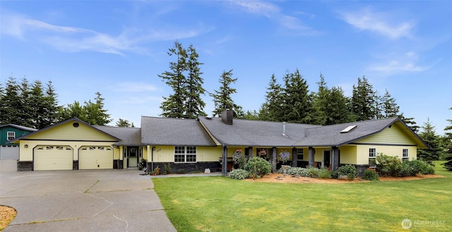 599 Loomis Trail Rd, Lynden, WA 98264 - single story home featuring a garage, a front yard, driveway, and a chimney