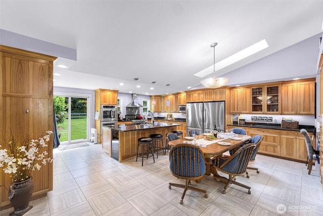 599 Loomis Trail Rd, Lynden, WA 98264 - dining area featuring a skylight, high vaulted ceiling, and recessed lighting