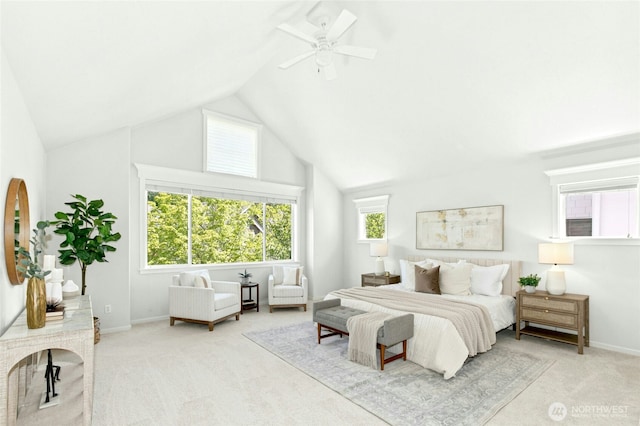 3419 NE Meadow Way, Issaquah, WA 98029 - carpeted bedroom with vaulted ceiling and a ceiling fan