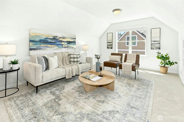 3419 NE Meadow Way, Issaquah, WA 98029 - carpeted living room with lofted ceiling and baseboards