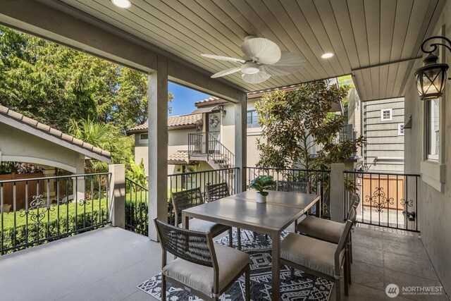 4043 55th Ave SW, Seattle, WA 98116 - view of patio / terrace featuring ceiling fan and outdoor dining space