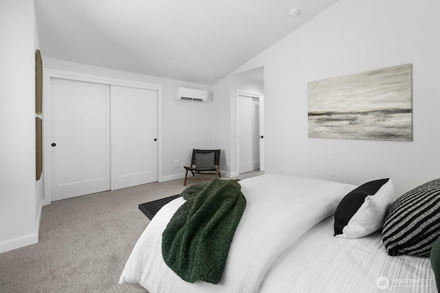 1746A NW 62nd St, Seattle, WA 98107 - bedroom featuring an AC wall unit, carpet, and lofted ceiling