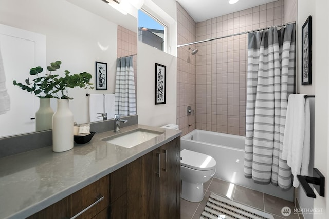 1746A NW 62nd St, Seattle, WA 98107 - bathroom with vanity, tile patterned floors, and shower / bath combination with curtain