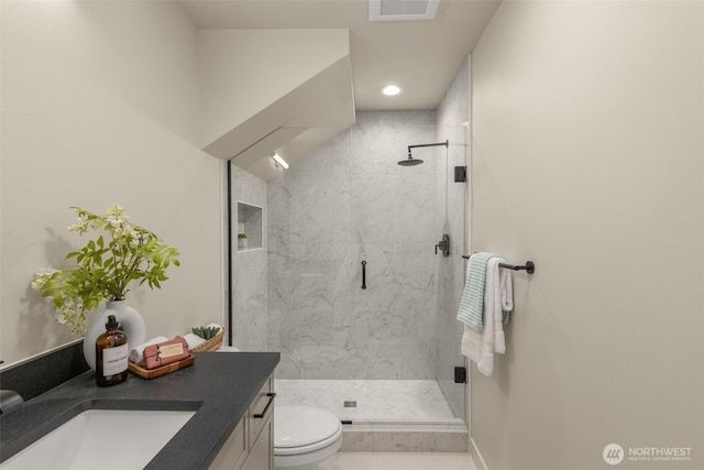 1106C 34th Ave, Seattle, WA 98122 - bathroom featuring a marble finish shower, vanity, and recessed lighting