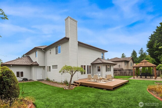 1417 232nd Pl SW, Bothell, WA 98021 - rear view of house with a gazebo, a deck, and a chimney