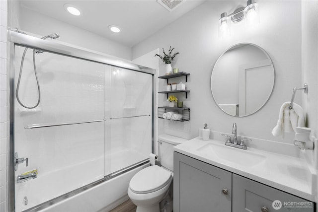 4840 E B St, Tacoma, WA 98404 - full bath with vanity, bath / shower combo with glass door, and recessed lighting