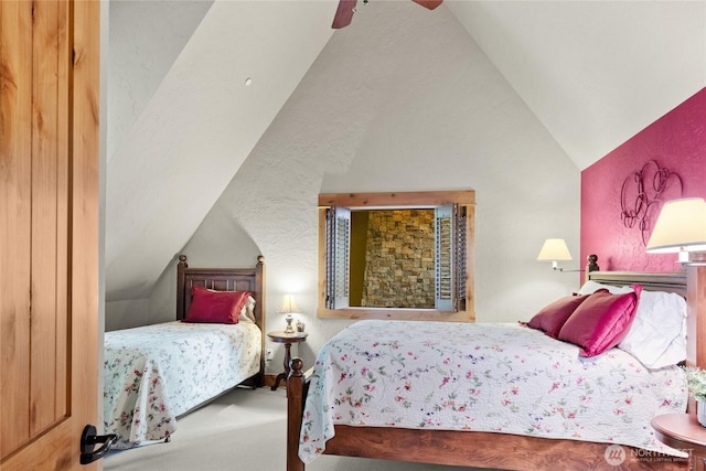 80 Queens Loop, Cle Elum, WA 98922 - carpeted bedroom featuring lofted ceiling, ceiling fan, and a textured wall
