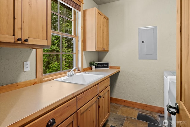 80 Queens Loop, Cle Elum, WA 98922 - kitchen with electric panel, stone tile flooring, healthy amount of natural light, and light countertops