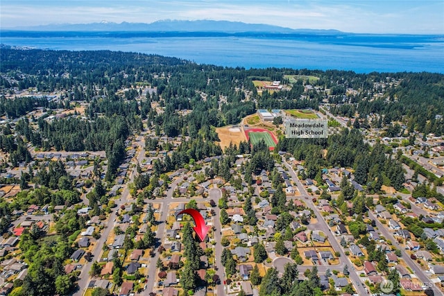 5428 172nd St SW, Lynnwood, WA 98037 - aerial overview of property's location featuring a water and mountain view and nearby suburban area