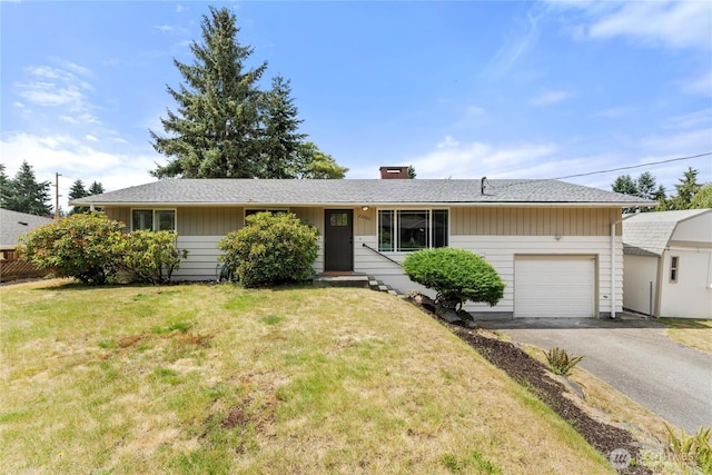 22720 90th Ave W, Edmonds, WA 98026 - single story home featuring an attached garage, a front lawn, asphalt driveway, and a chimney