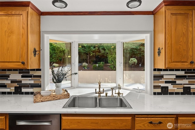 3322 Pacific Way, Longview, WA 98632 - kitchen featuring dishwasher, plenty of natural light, crown molding, and backsplash