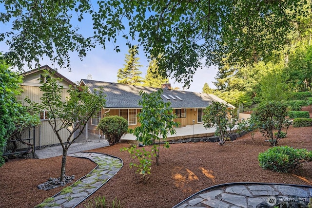 3322 Pacific Way, Longview, WA 98632 - rear view of property with a patio, roof with shingles, and a chimney