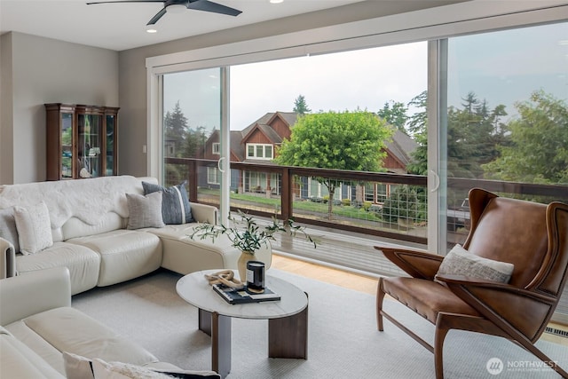 921 Whitewater Dr, Bellingham, WA 98229 - living area with a ceiling fan, recessed lighting, and wood finished floors
