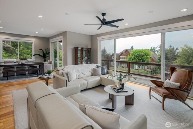921 Whitewater Dr, Bellingham, WA 98229 - living room with wood finished floors, healthy amount of natural light, recessed lighting, and a ceiling fan