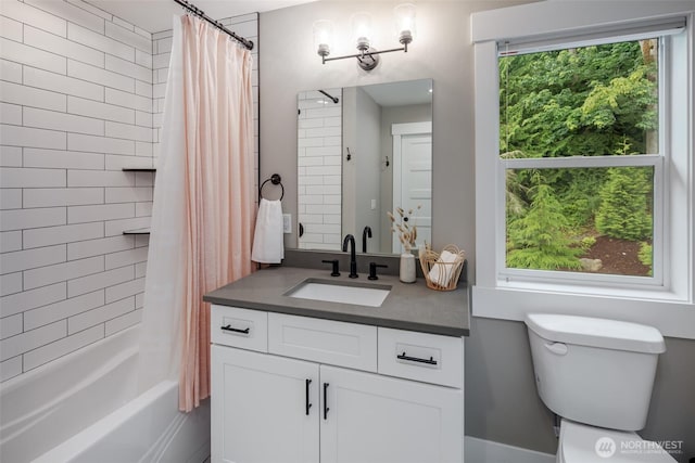 921 Whitewater Dr, Bellingham, WA 98229 - bathroom with vanity and shower / bathtub combination with curtain