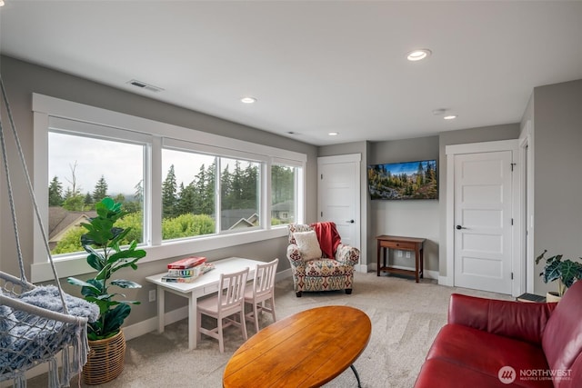 921 Whitewater Dr, Bellingham, WA 98229 - living room featuring carpet floors and recessed lighting