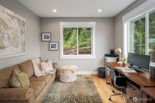 921 Whitewater Dr, Bellingham, WA 98229 - home office featuring light wood-style flooring and recessed lighting