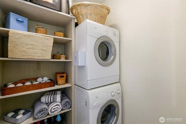 22910 90th Ave W Unit C103, Edmonds, WA 98026 - washroom with stacked washer and clothes dryer