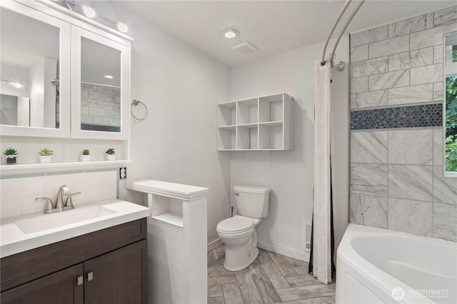 1625 Lincoln St, Bellingham, WA 98229 - full bath with vanity, decorative backsplash, and shower / washtub combination
