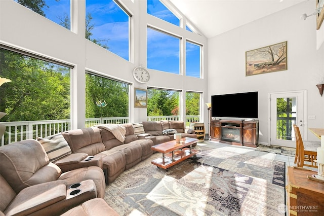 8894 Giles Rd, Blaine, WA 98230 - living room featuring high vaulted ceiling and plenty of natural light