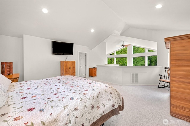 8894 Giles Rd, Blaine, WA 98230 - bedroom with lofted ceiling, recessed lighting, and carpet flooring